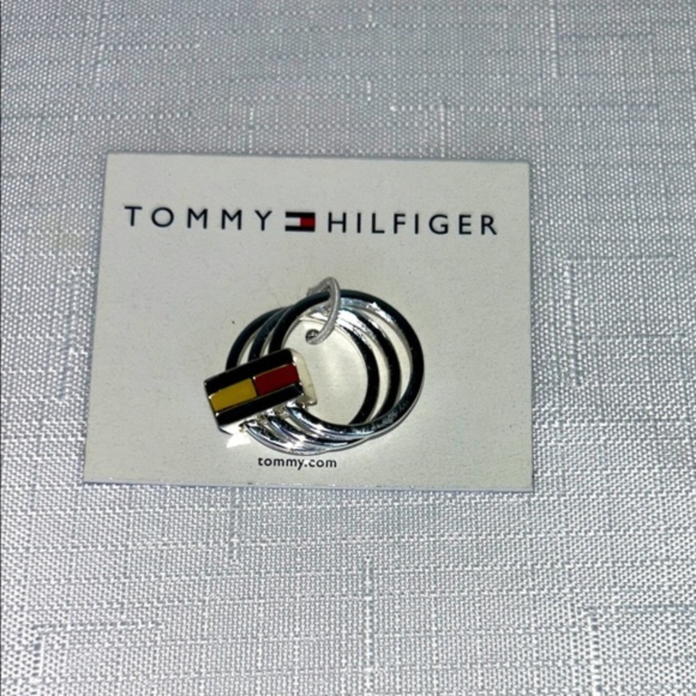 Tommy Hilfiger Silver and Red Geometric Ring New Size 6